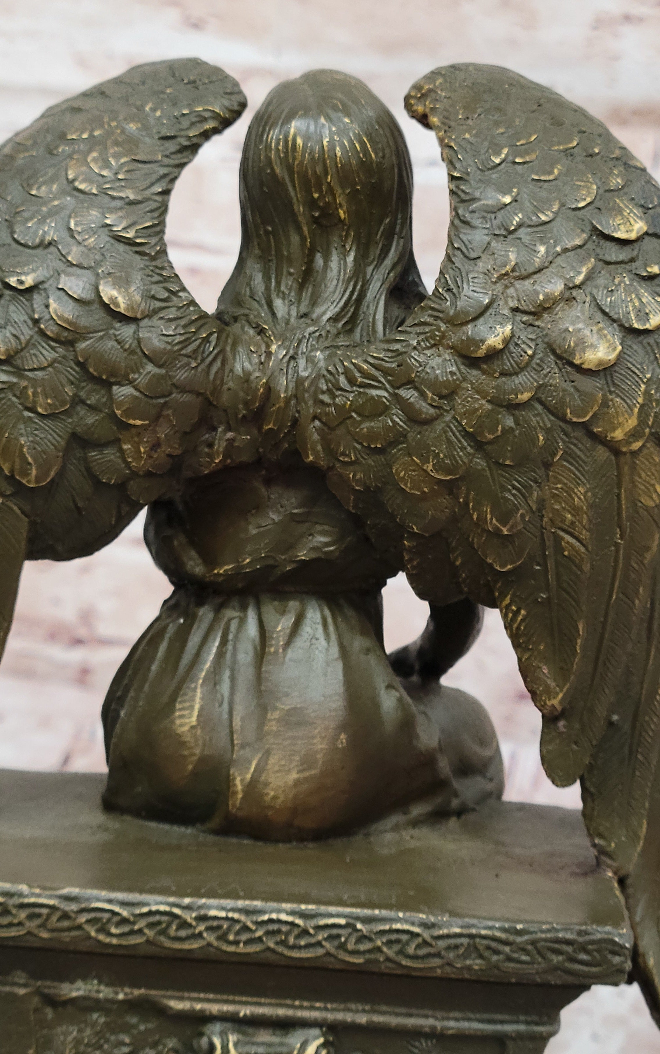 Seated Angel Bronze Sculpture by A. Moreau - Guardian Angel Art