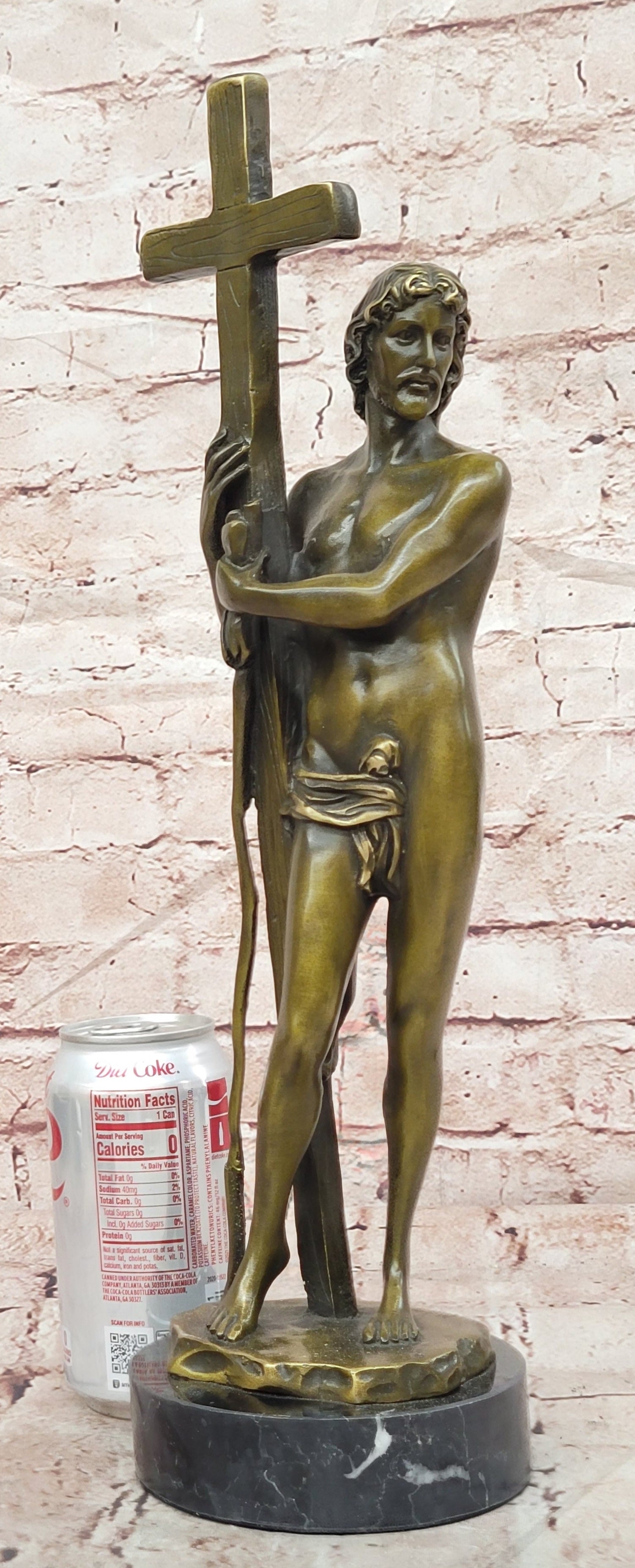 Signed Original Miguel Lopez Young Jestus with Cross Bronze Sculpture Figurine