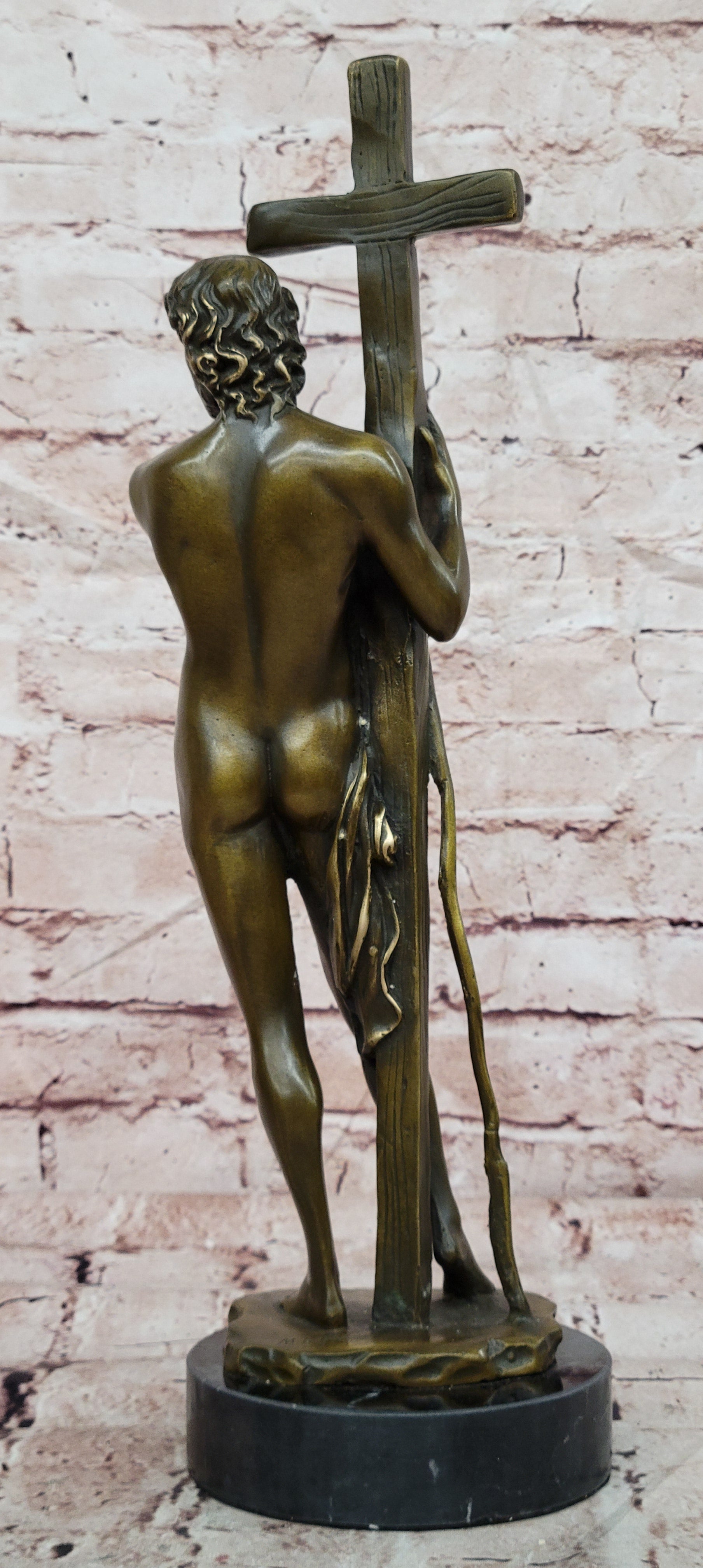 Signed Original Miguel Lopez Young Jestus with Cross Bronze Sculpture Figurine