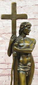 Signed Original Miguel Lopez Young Jestus with Cross Bronze Sculpture Figurine