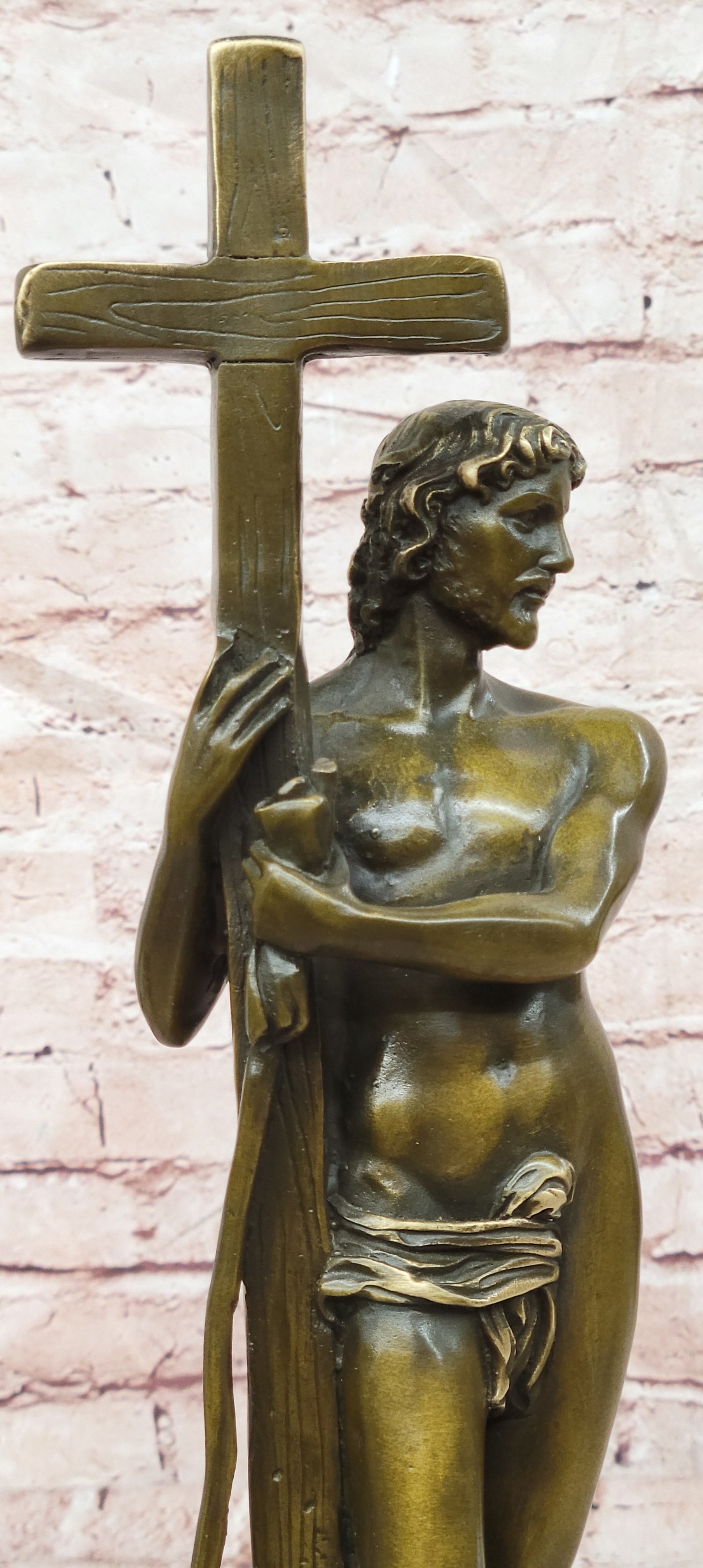 Signed Original Miguel Lopez Young Jestus with Cross Bronze Sculpture Figurine