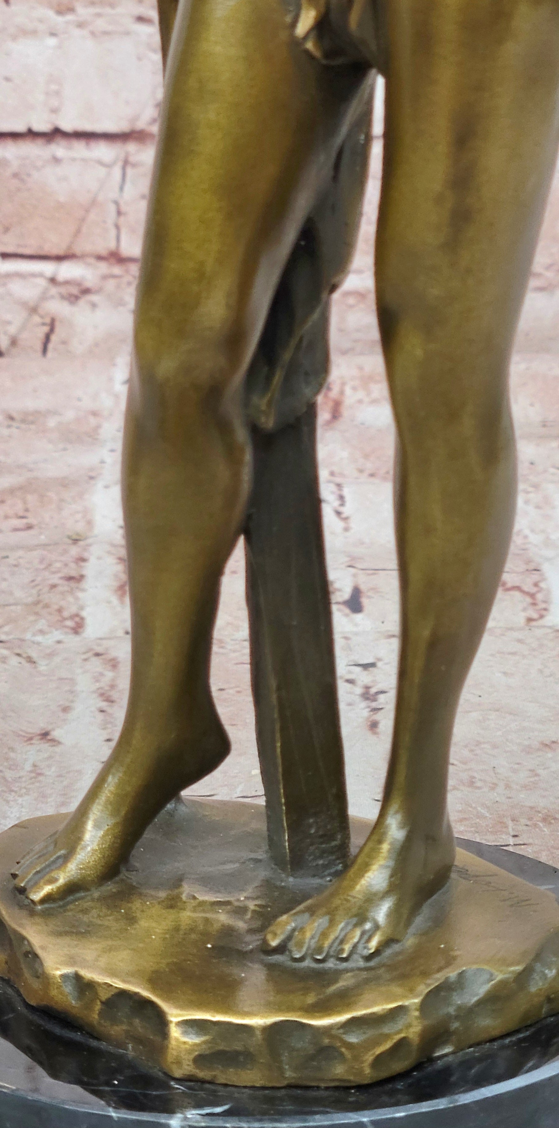 Signed Original Miguel Lopez Young Jestus with Cross Bronze Sculpture Figurine