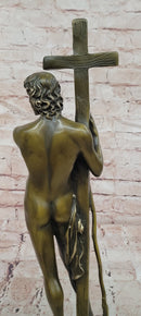 Signed Original Miguel Lopez Young Jestus with Cross Bronze Sculpture Figurine