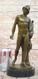 A Roman Style Soldier Holding a Small Doll Bronze Sculpture Signed Debut Statue