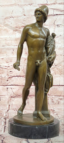 A Roman Style Soldier Holding a Small Doll Bronze Sculpture Signed Debut Statue