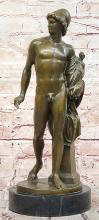 A Roman Style Soldier Holding a Small Doll Bronze Sculpture Signed Debut Statue