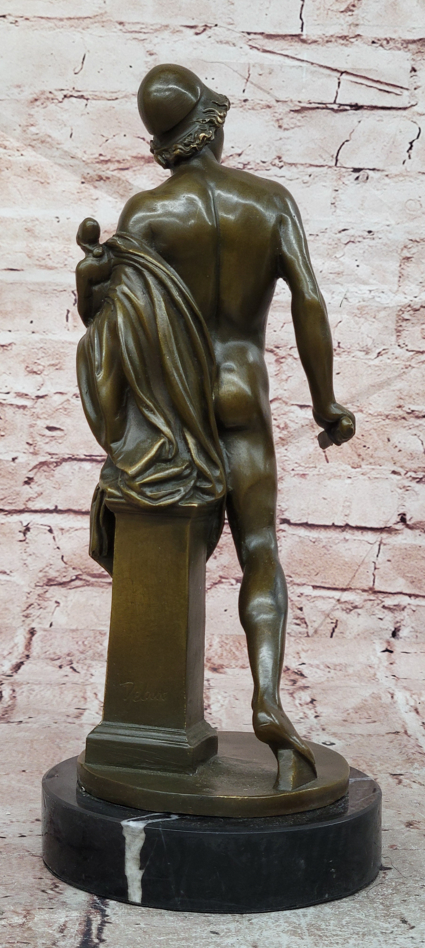 A Roman Style Soldier Holding a Small Doll Bronze Sculpture Signed Debut Statue
