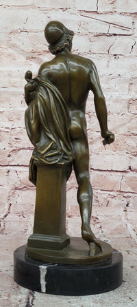 A Roman Style Soldier Holding a Small Doll Bronze Sculpture Signed Debut Statue