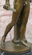 A Roman Style Soldier Holding a Small Doll Bronze Sculpture Signed Debut Statue