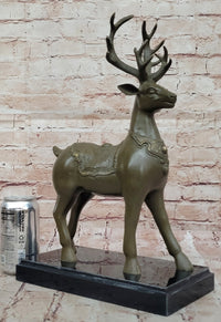 Bronze Deer with Antlers - Elegant Wildlife Sculpture