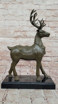 Bronze Deer with Antlers - Elegant Wildlife Sculpture