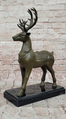 Bronze Deer with Antlers - Elegant Wildlife Sculpture