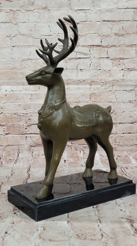 Bronze Deer with Antlers - Elegant Wildlife Sculpture