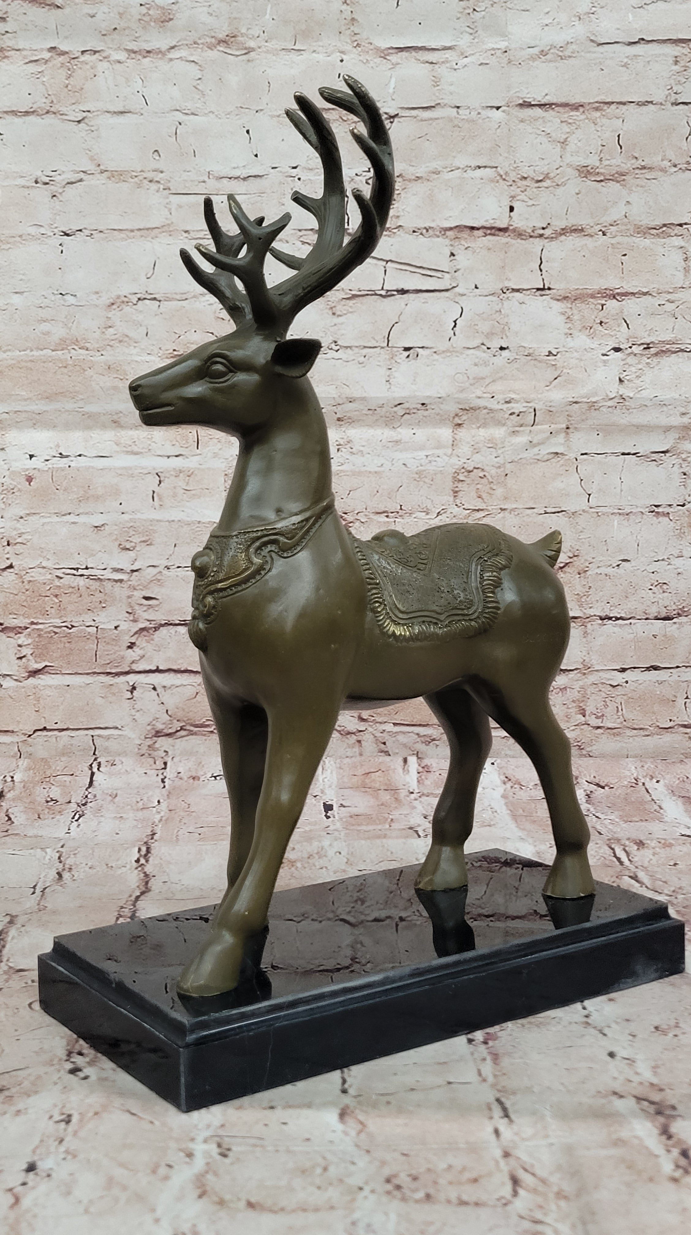 Bronze Deer with Antlers - Elegant Wildlife Sculpture