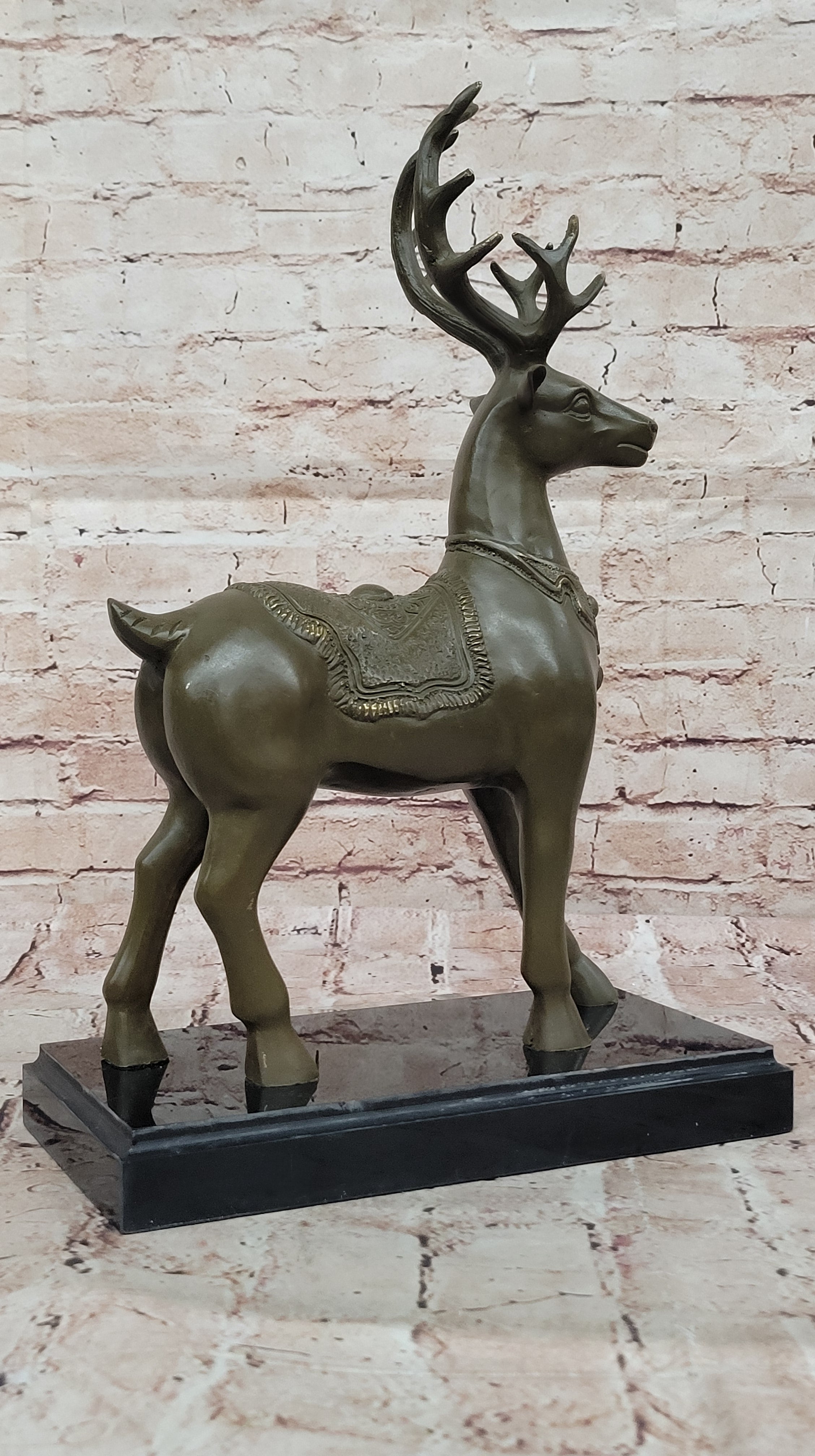 Bronze Deer with Antlers - Elegant Wildlife Sculpture
