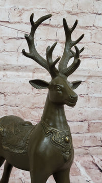 Bronze Deer with Antlers - Elegant Wildlife Sculpture