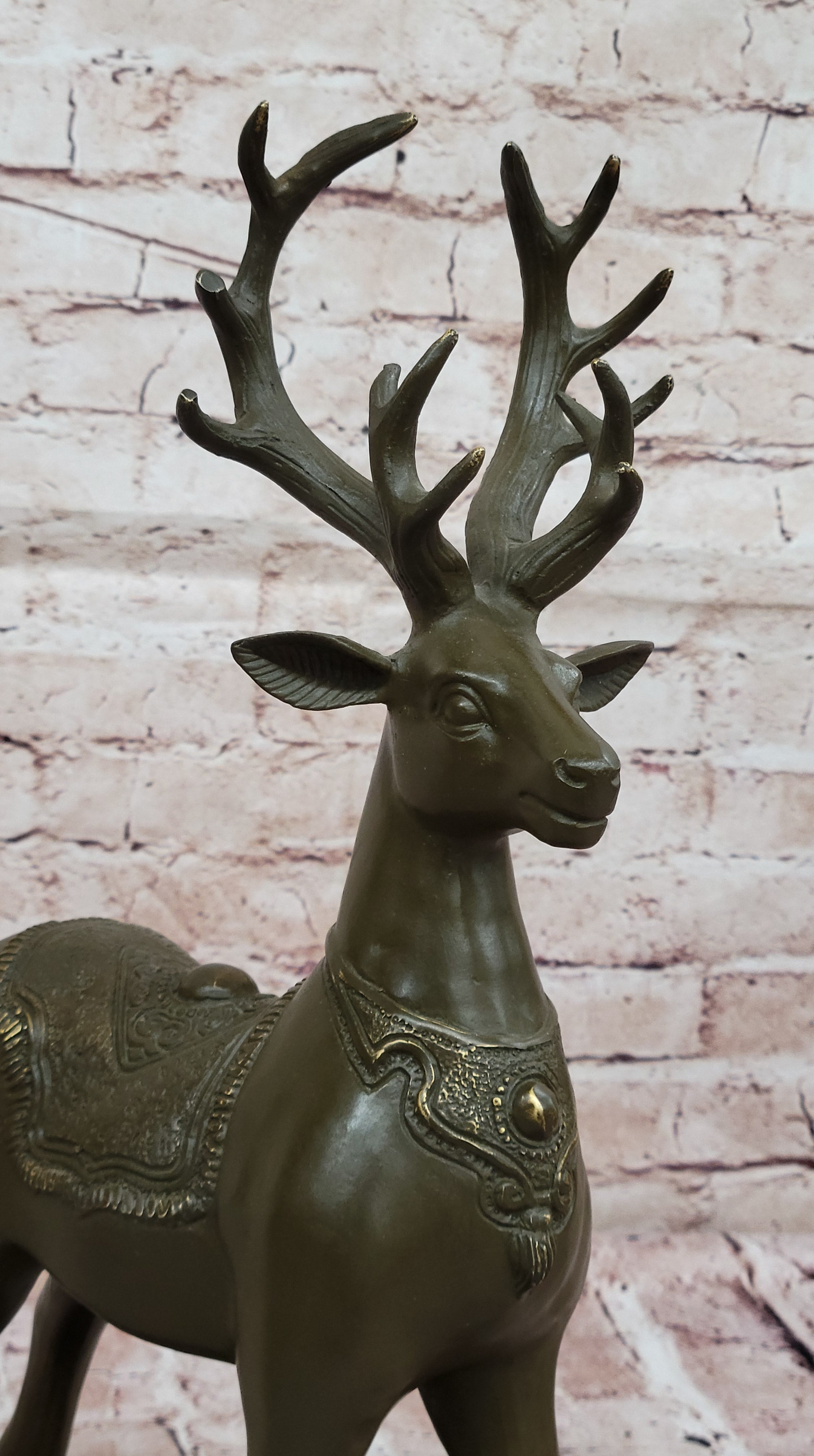 Bronze Deer with Antlers - Elegant Wildlife Sculpture