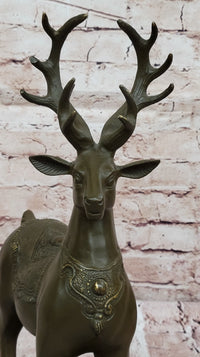 Bronze Deer with Antlers - Elegant Wildlife Sculpture