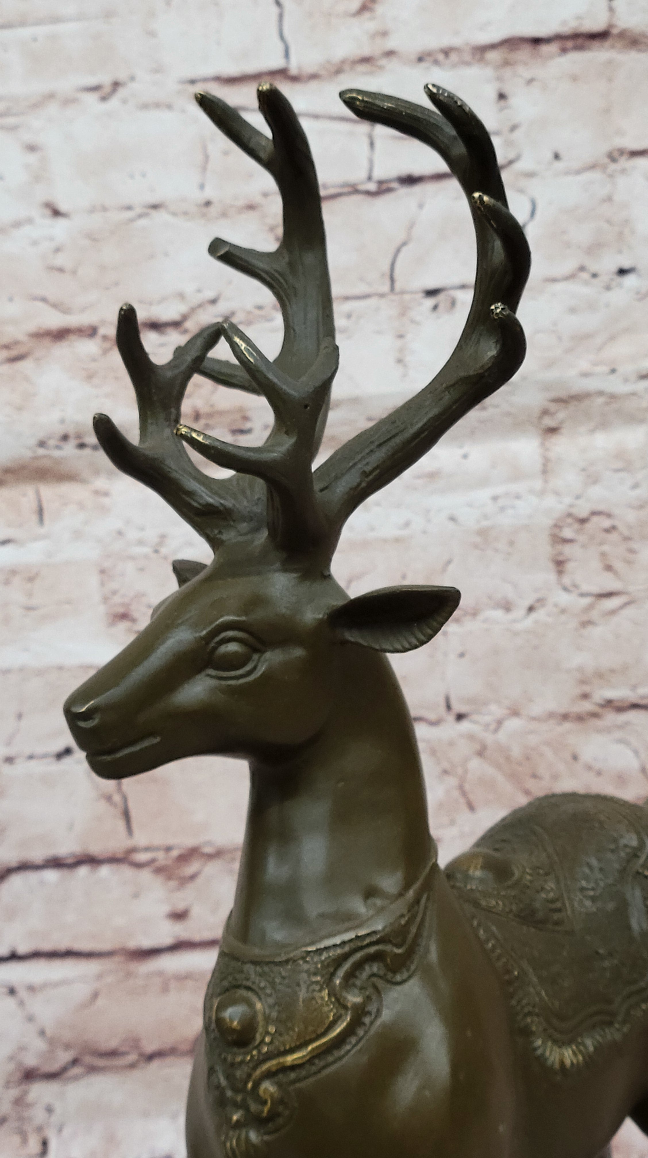 Bronze Deer with Antlers - Elegant Wildlife Sculpture