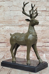 Bronze Deer with Antlers - Elegant Wildlife Sculpture