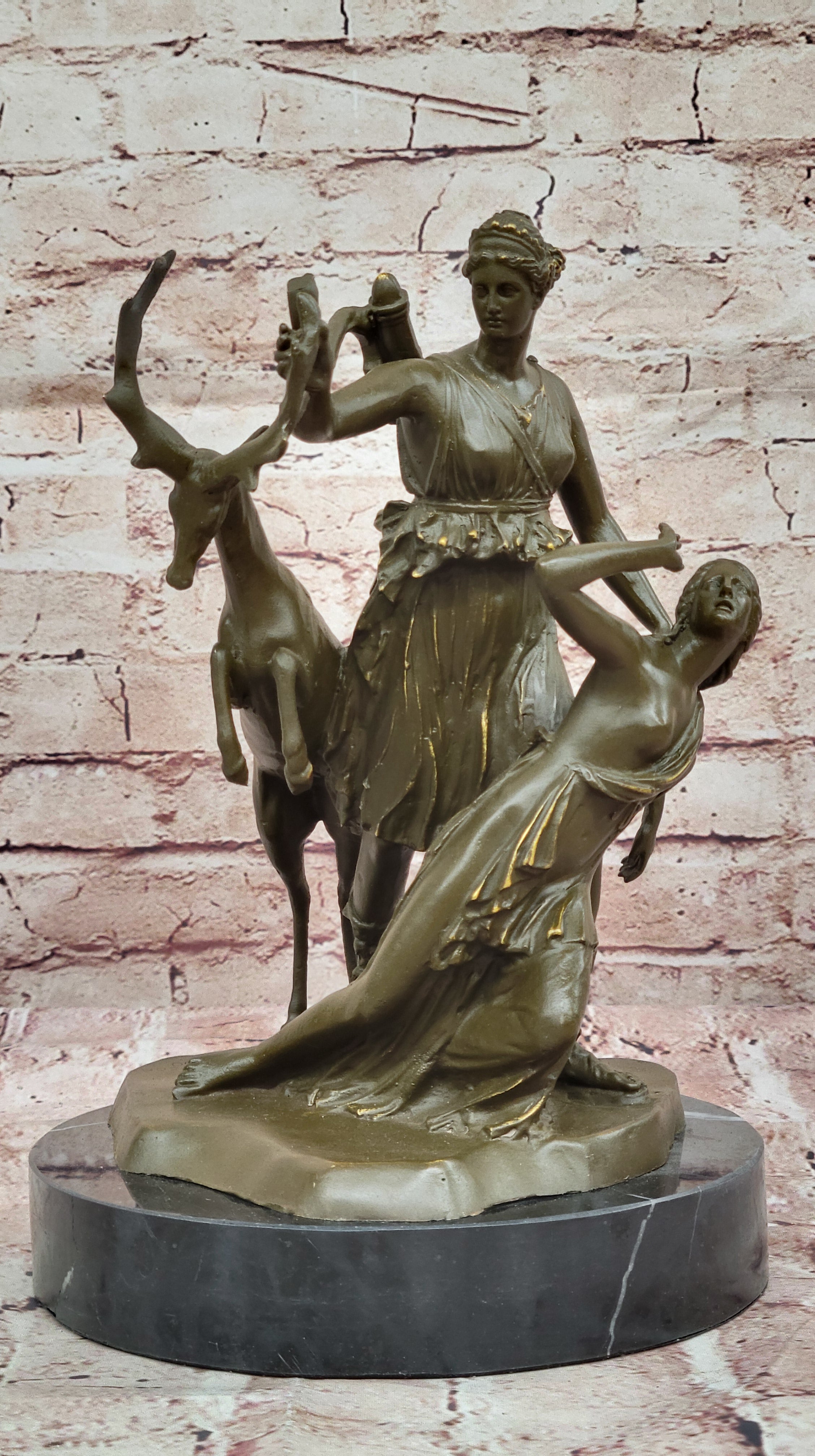 Bronze Diana Huntress and Deer Classical Mythical Sculpture