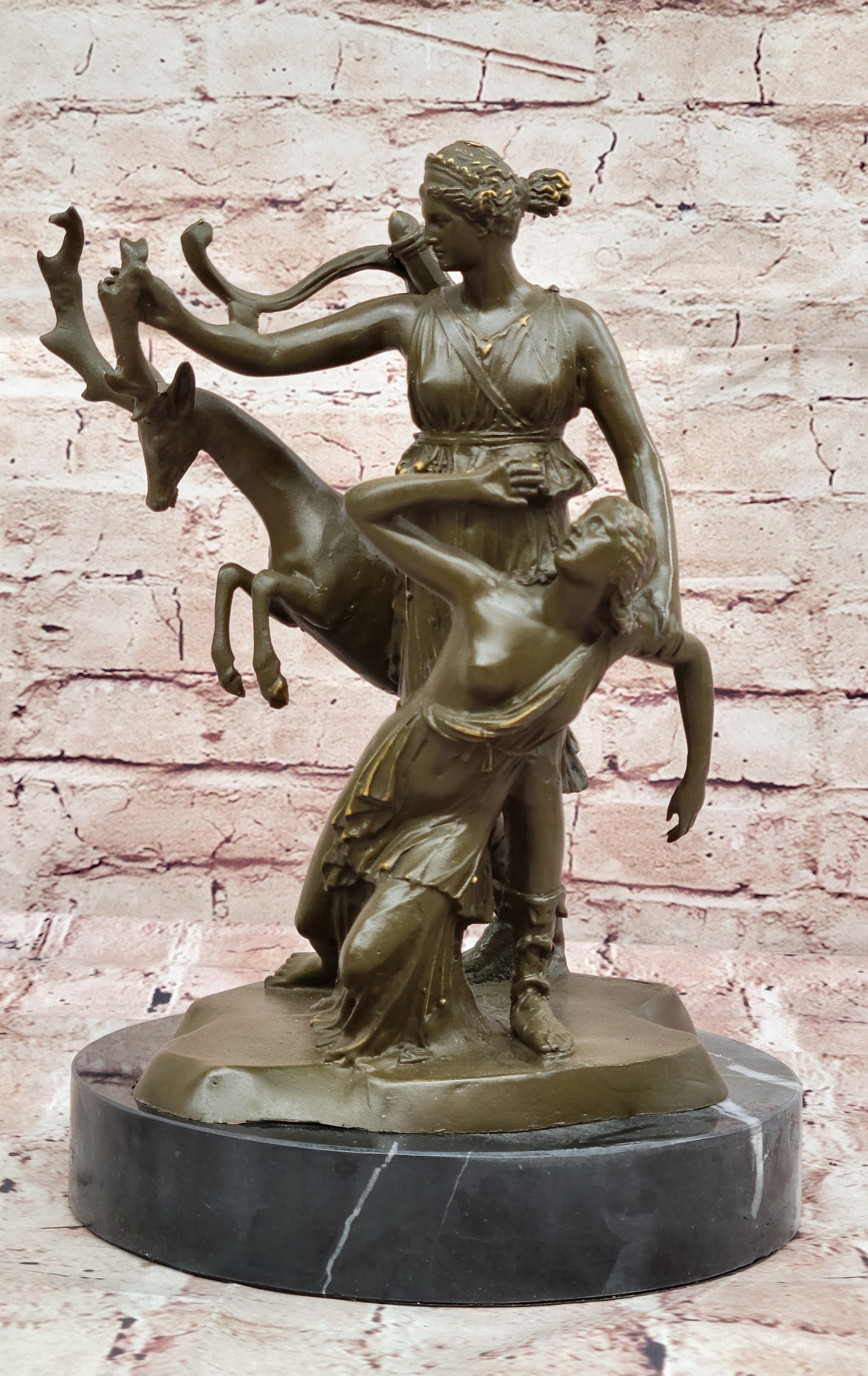 Bronze Diana Huntress and Deer Classical Mythical Sculpture