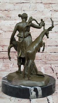 Bronze Diana Huntress and Deer Classical Mythical Sculpture
