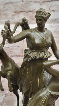 Bronze Diana Huntress and Deer Classical Mythical Sculpture