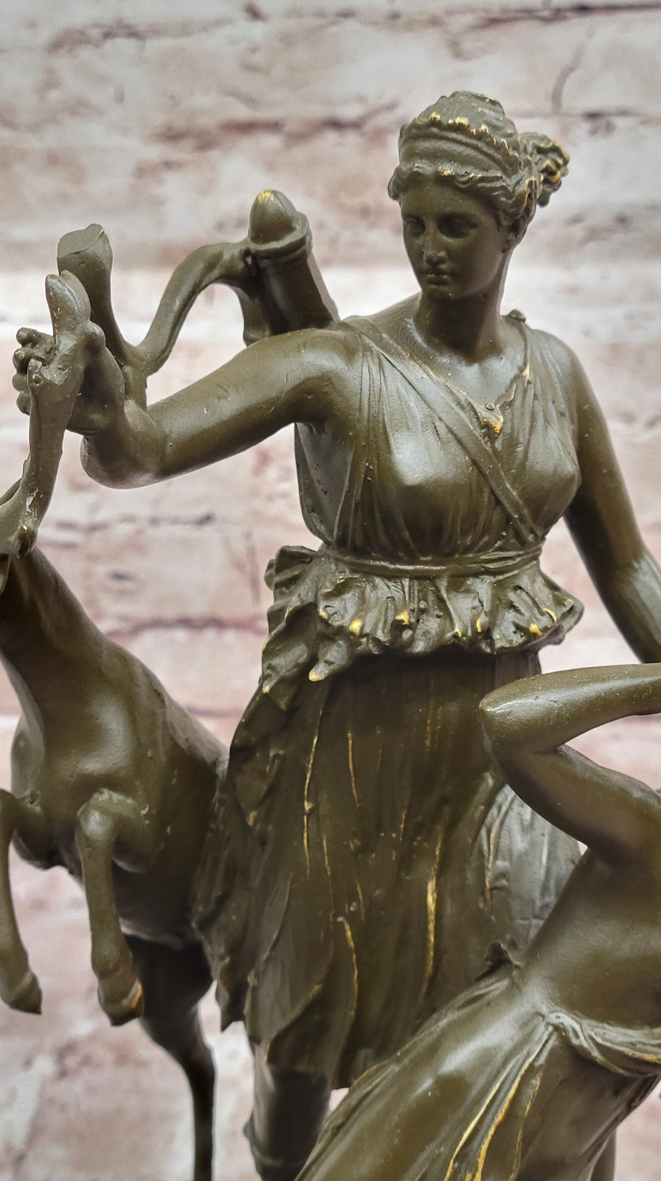 Bronze Diana Huntress and Deer Classical Mythical Sculpture