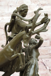 Bronze Diana Huntress and Deer Classical Mythical Sculpture
