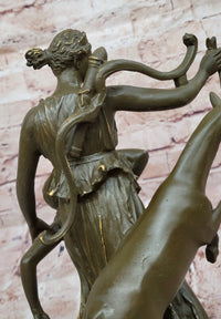Bronze Diana Huntress and Deer Classical Mythical Sculpture