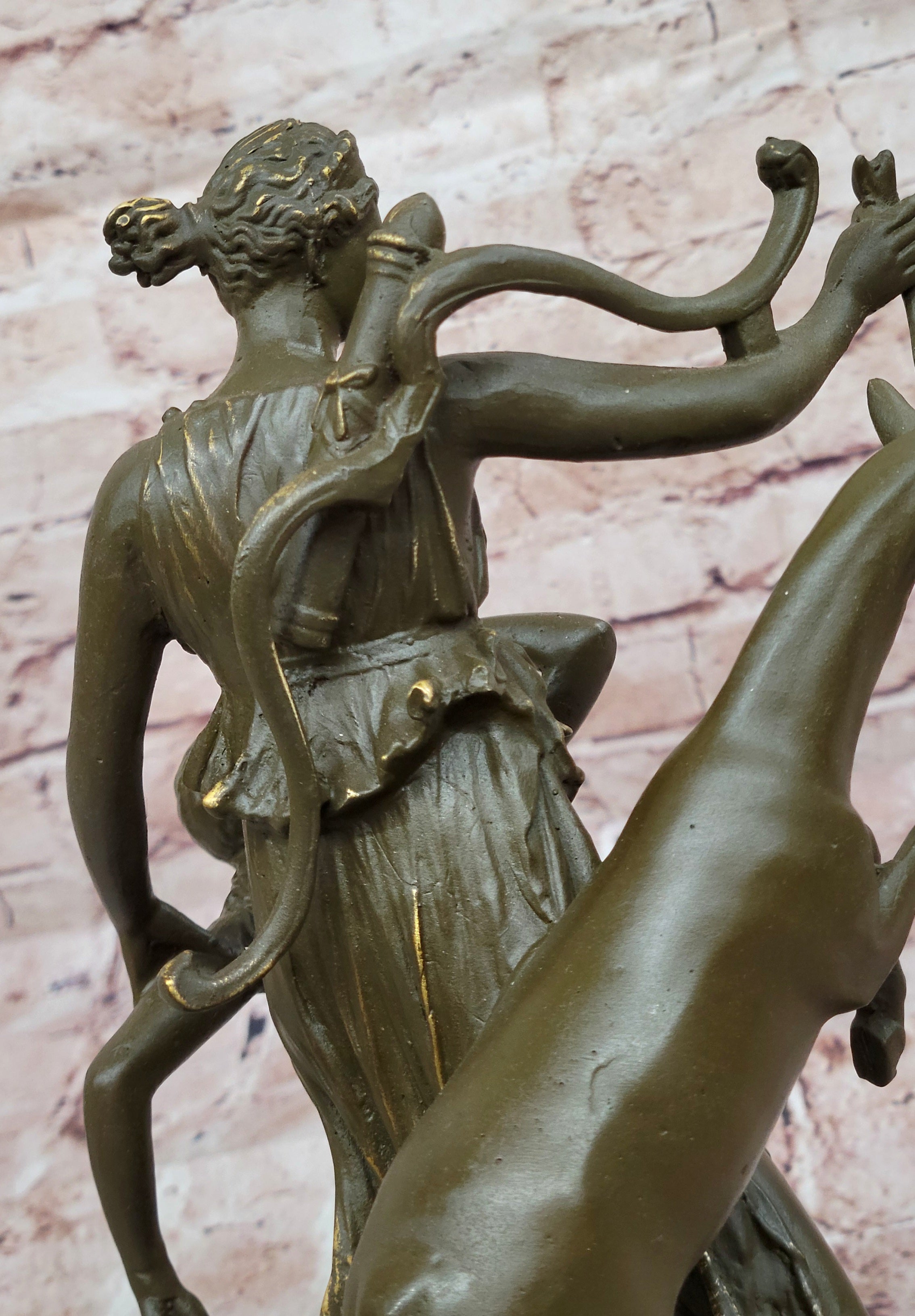 Bronze Diana Huntress and Deer Classical Mythical Sculpture