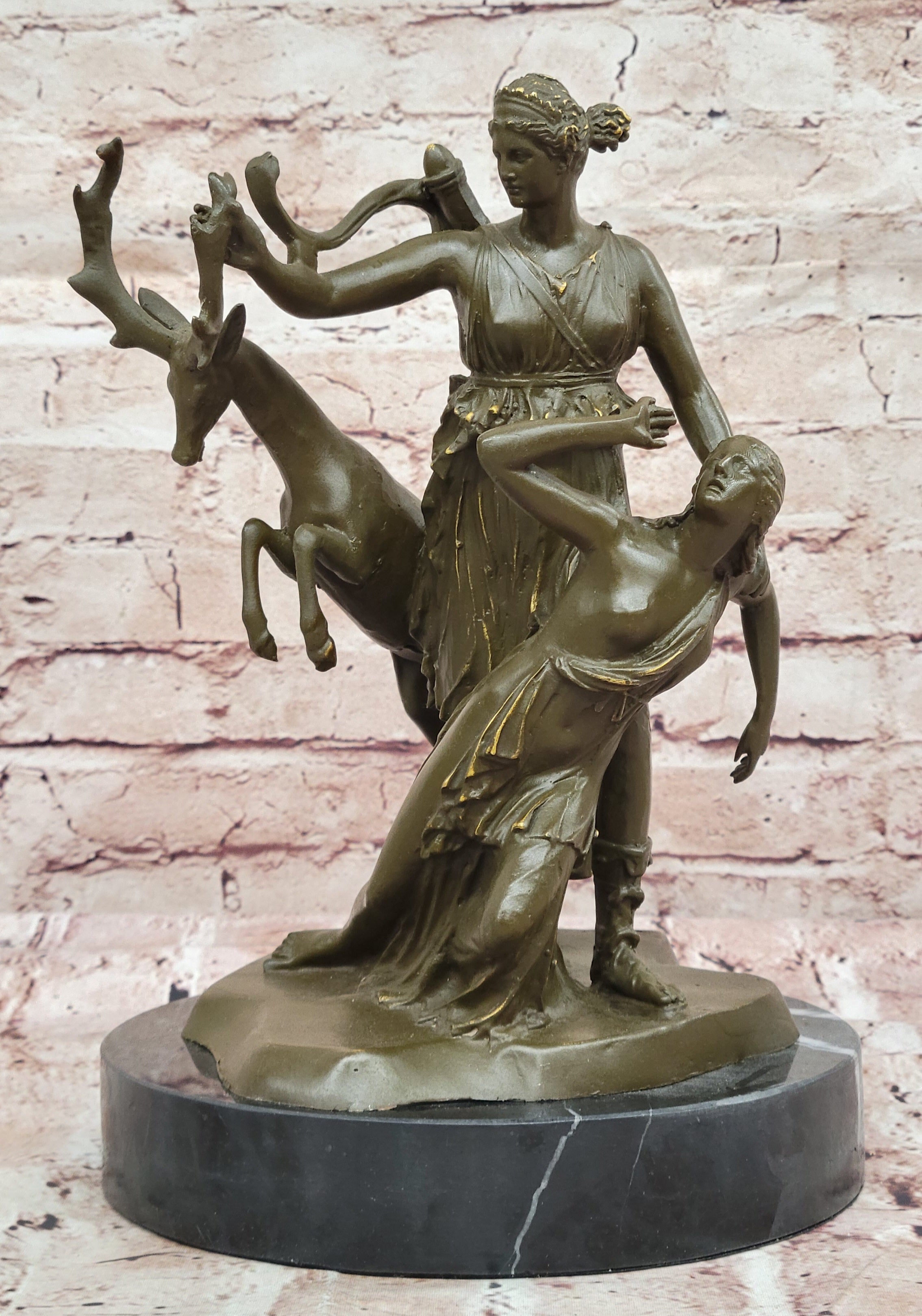 Bronze Diana Huntress and Deer Classical Mythical Sculpture