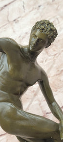 Discobolus Bronze Sculpture Signed Myron Greek Statue, Marble Base Discus Thrower