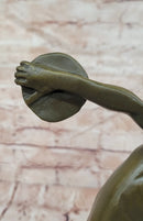 Discobolus Bronze Sculpture Signed Myron Greek Statue, Marble Base Discus Thrower