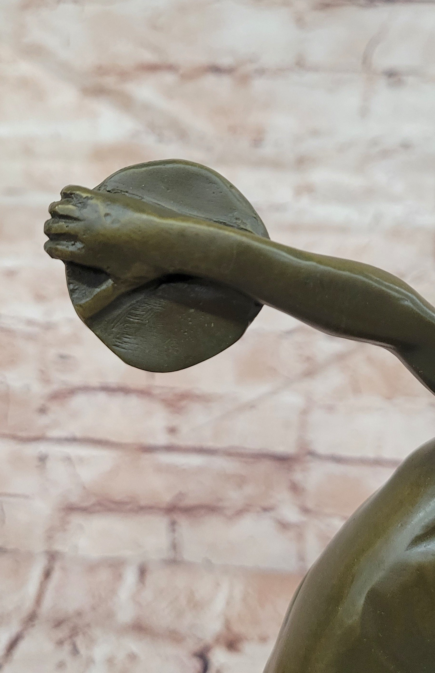 Discobolus Bronze Sculpture Signed Myron Greek Statue, Marble Base Discus Thrower