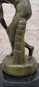 Discobolus Bronze Sculpture Signed Myron Greek Statue, Marble Base Discus Thrower
