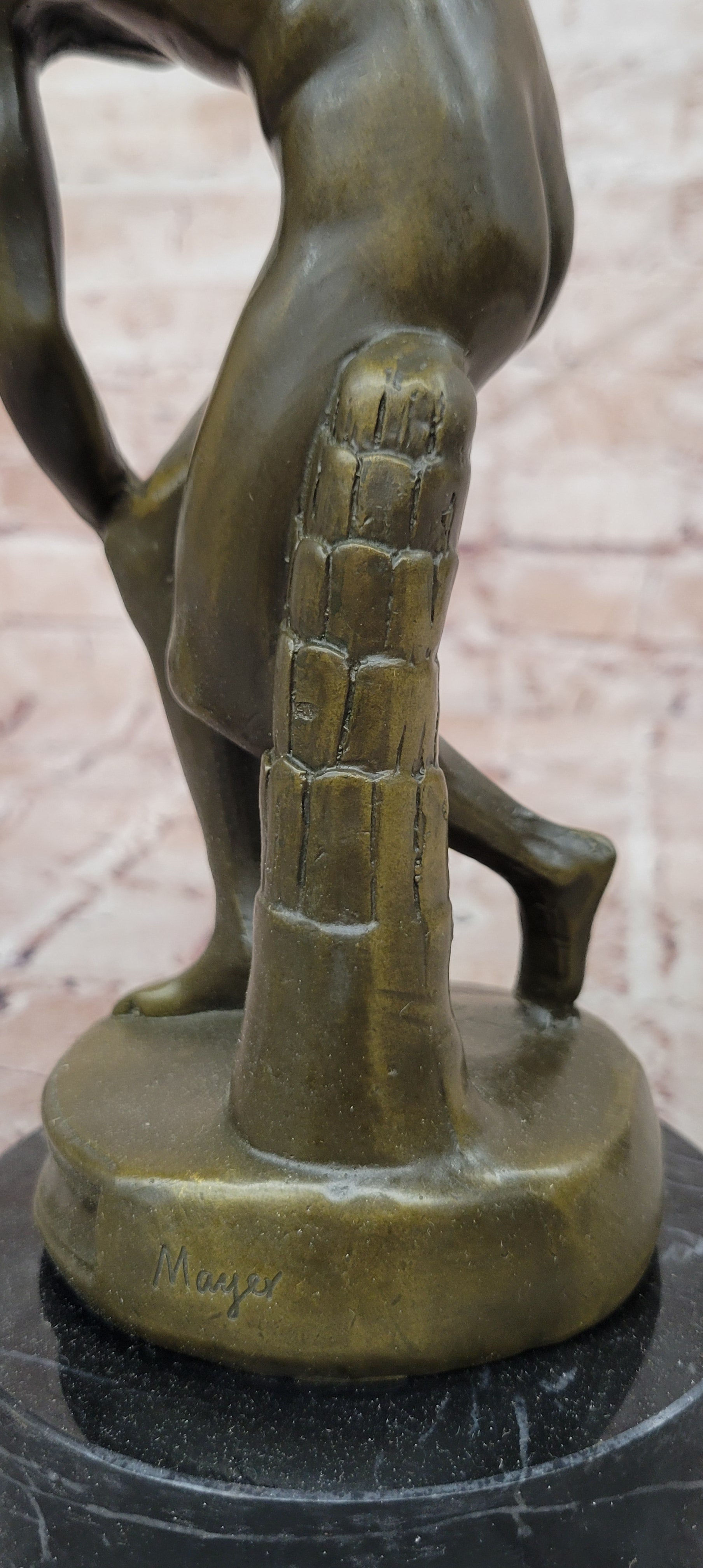 Discobolus Bronze Sculpture Signed Myron Greek Statue, Marble Base Discus Thrower