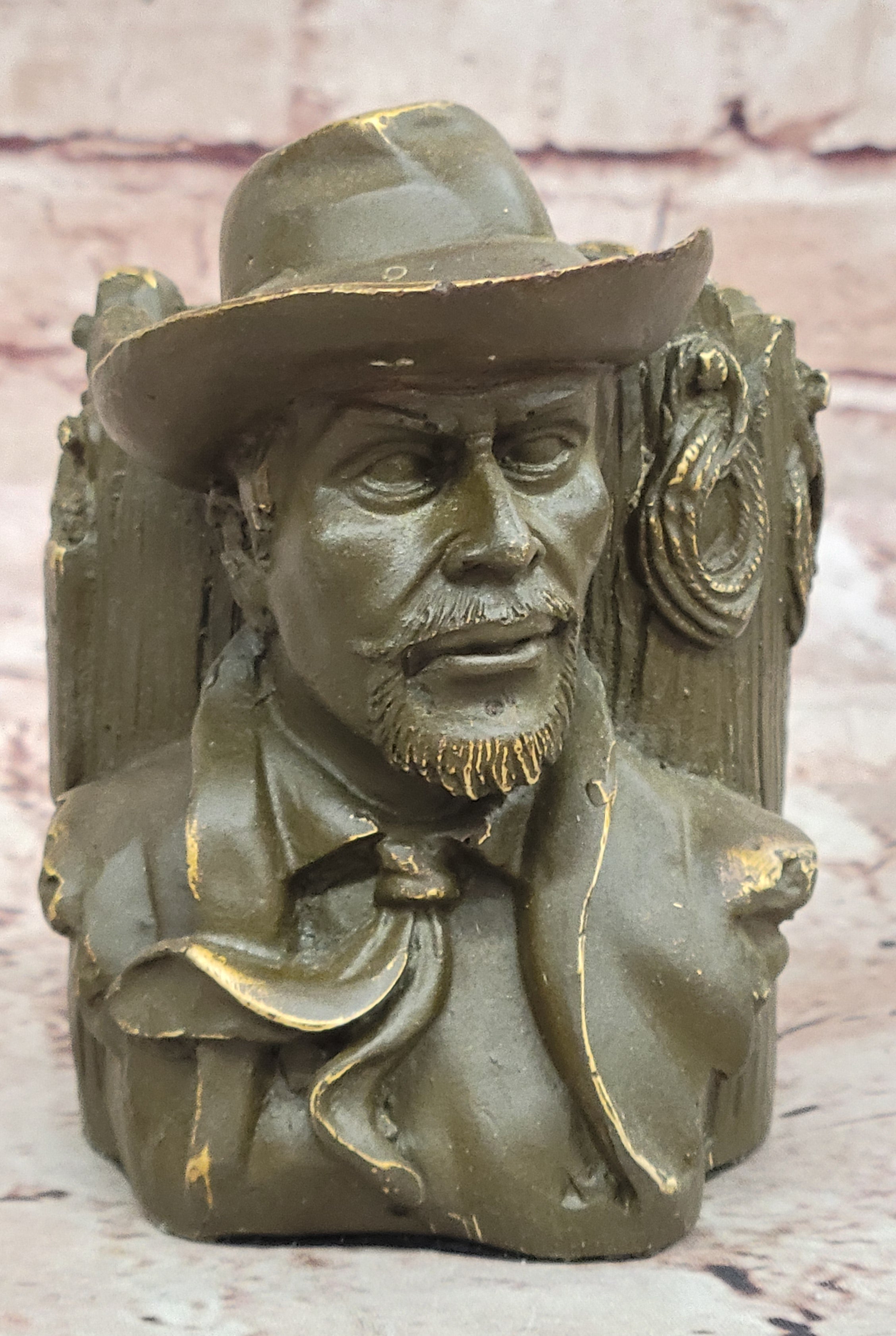 Western Cowboy Bust Bronze Pen Holder