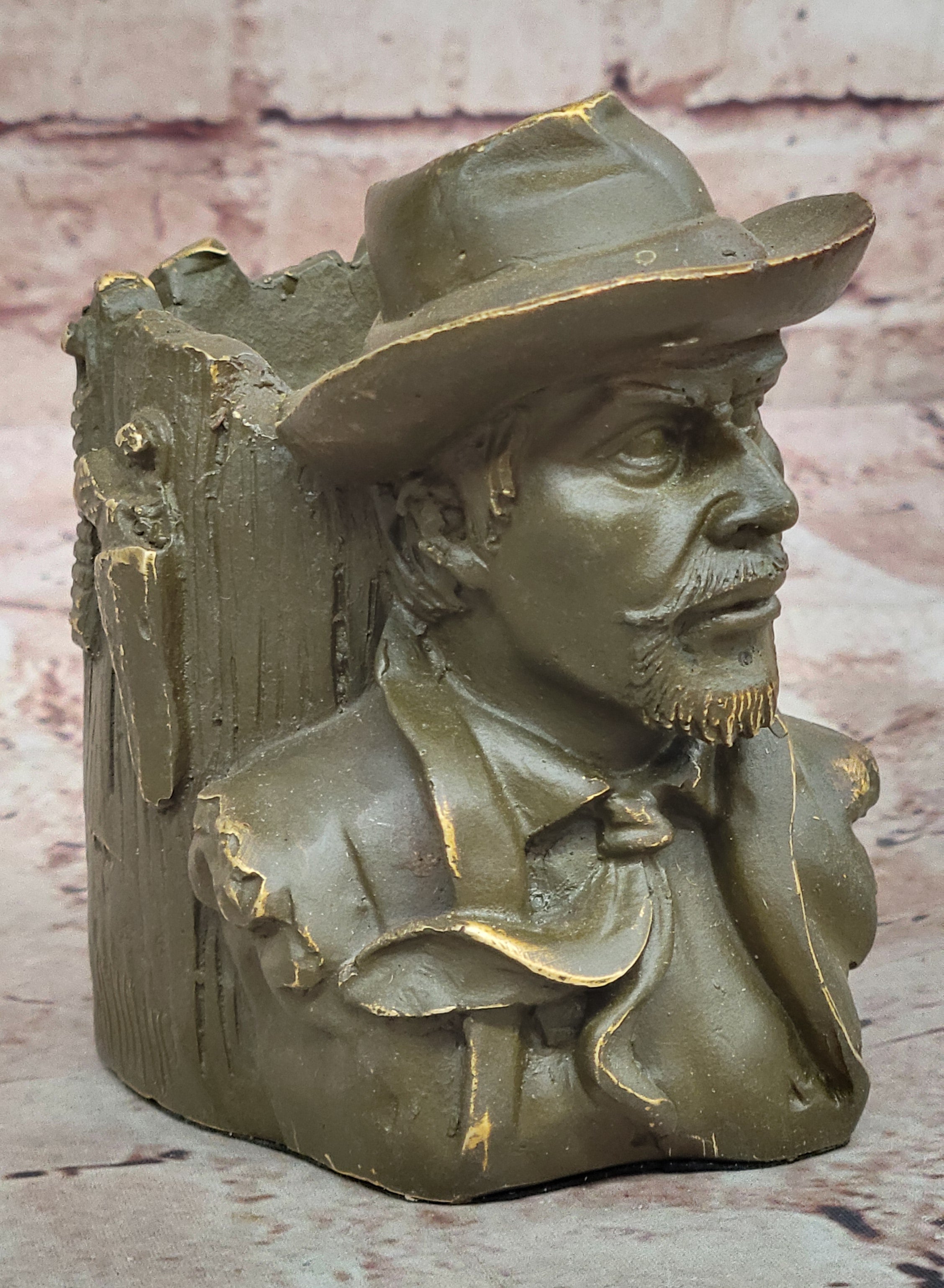 Western Cowboy Bust Bronze Pen Holder