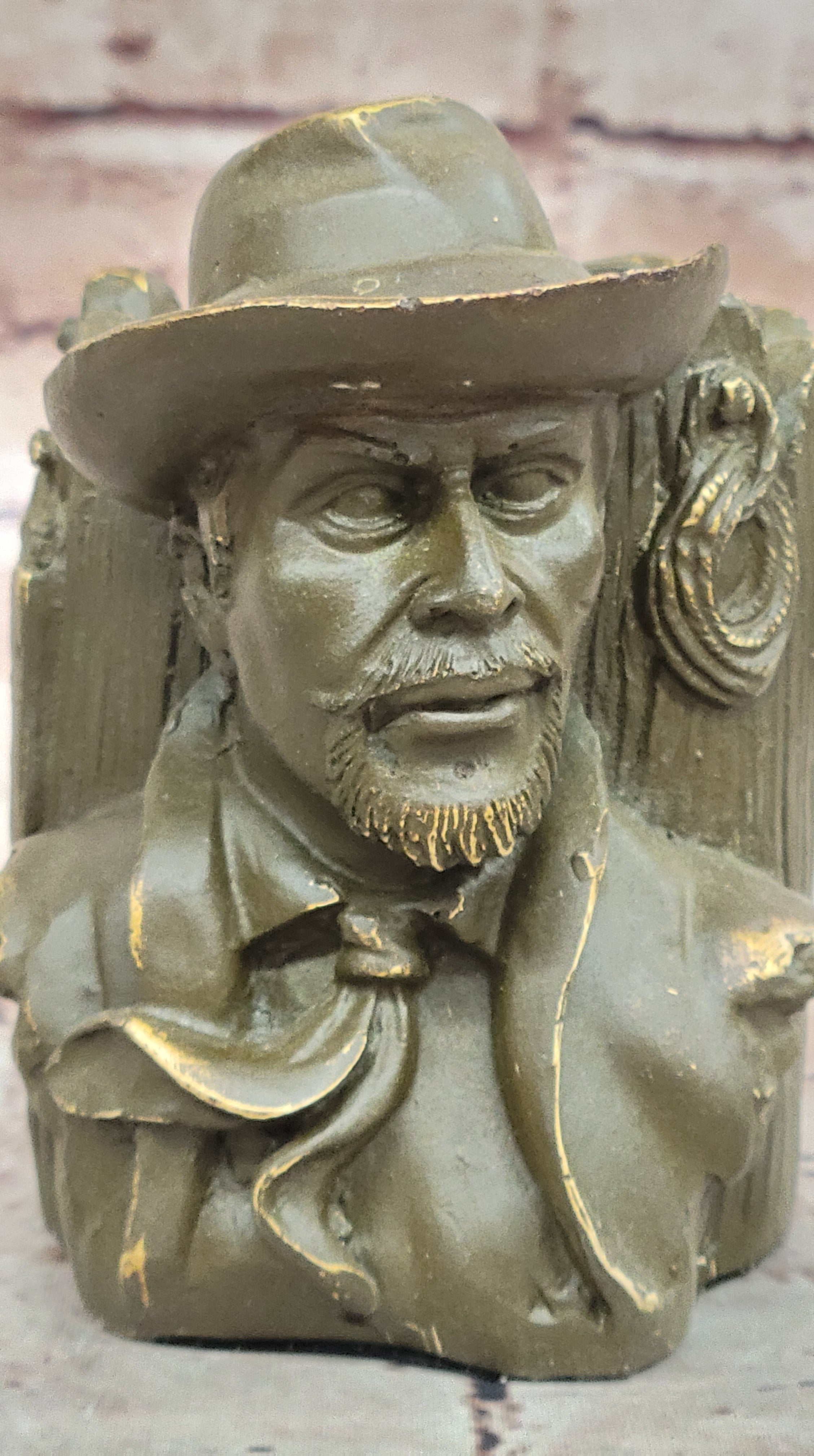 Western Cowboy Bust Bronze Pen Holder