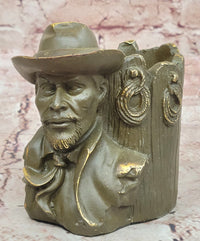 Western Cowboy Bust Bronze Pen Holder