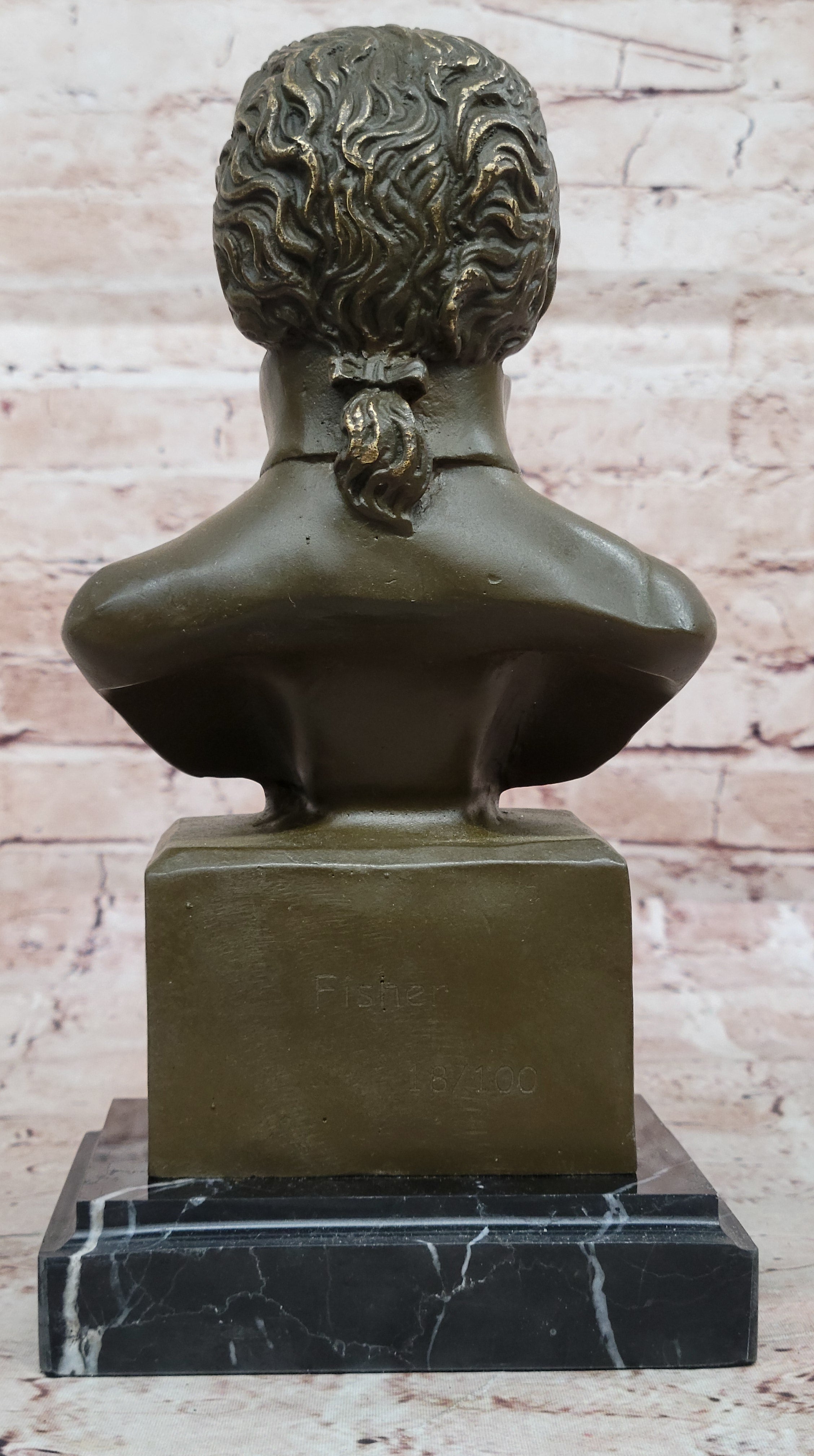 Wolfgang Amadeus Mozart Bronze Bust on Marble Base