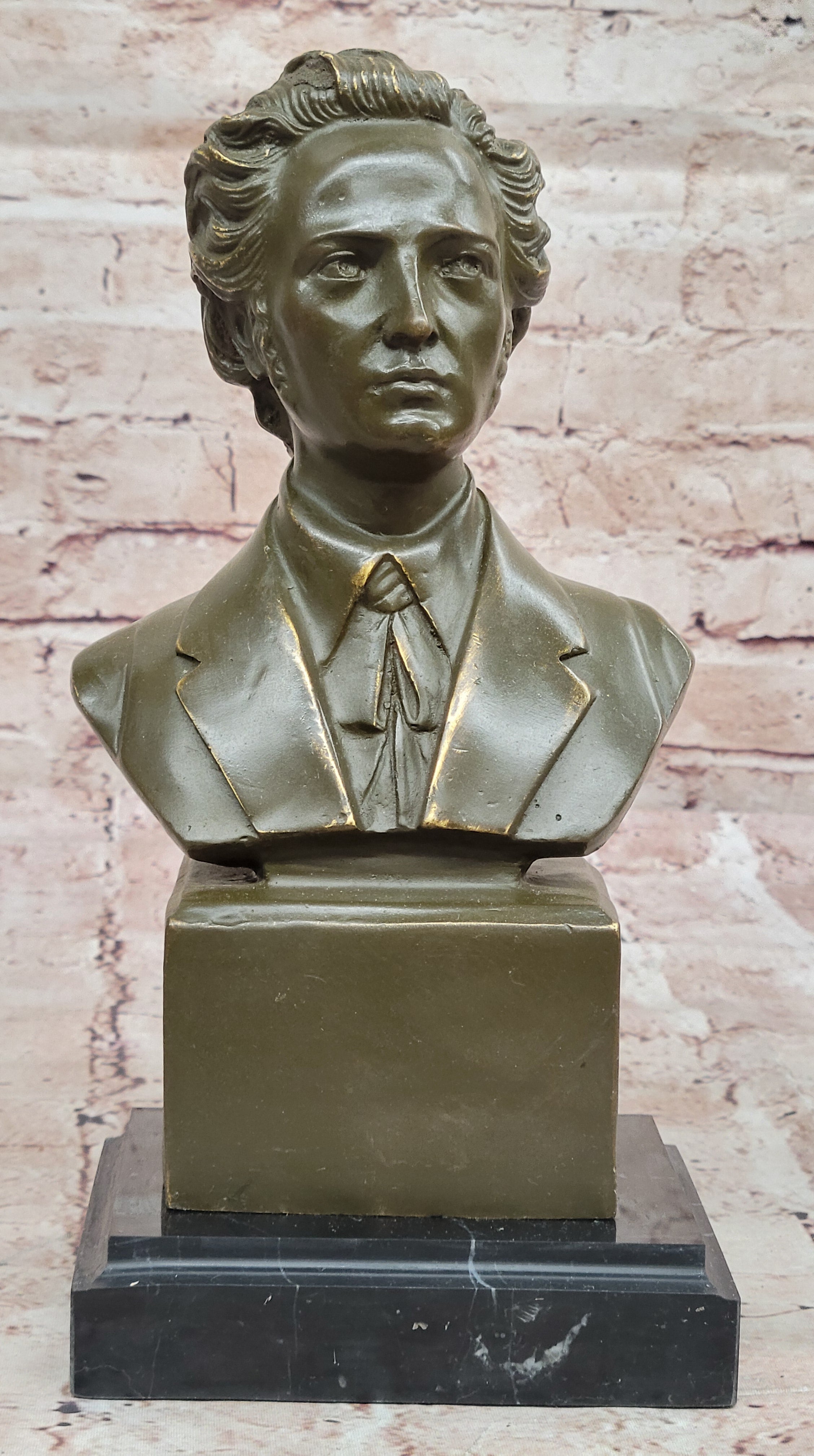 Frédéric Chopin Bronze Bust Sculpture on Marble Base