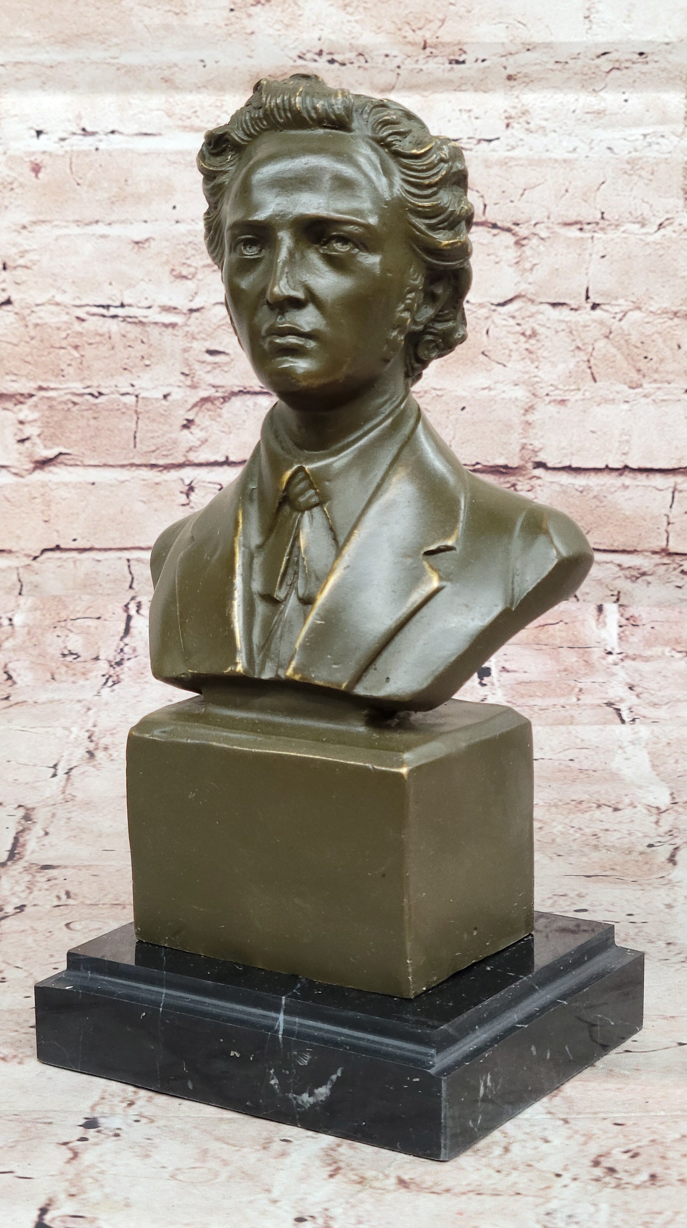 Frédéric Chopin Bronze Bust Sculpture on Marble Base