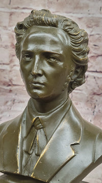 Frédéric Chopin Bronze Bust Sculpture on Marble Base