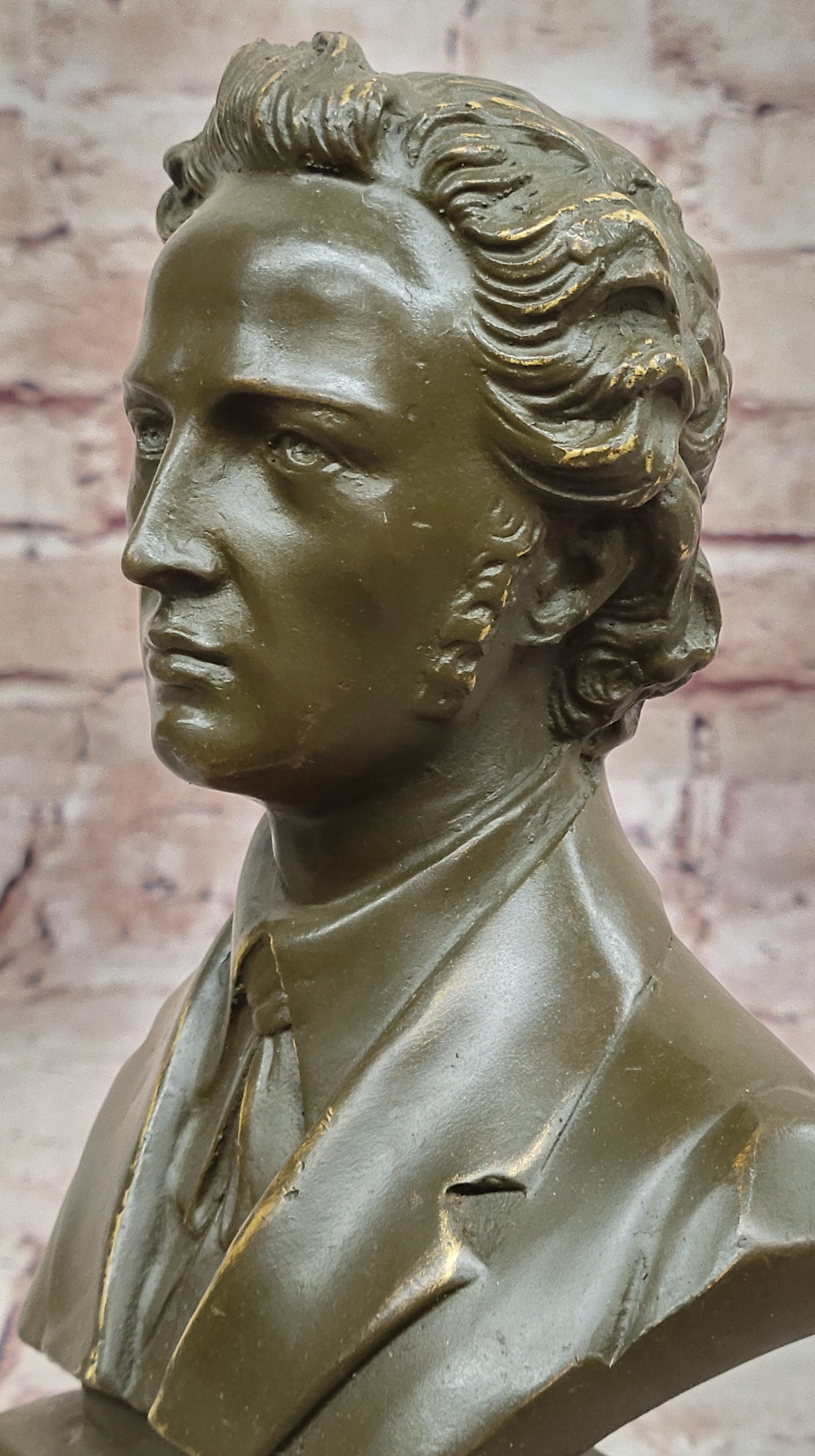 Frédéric Chopin Bronze Bust Sculpture on Marble Base