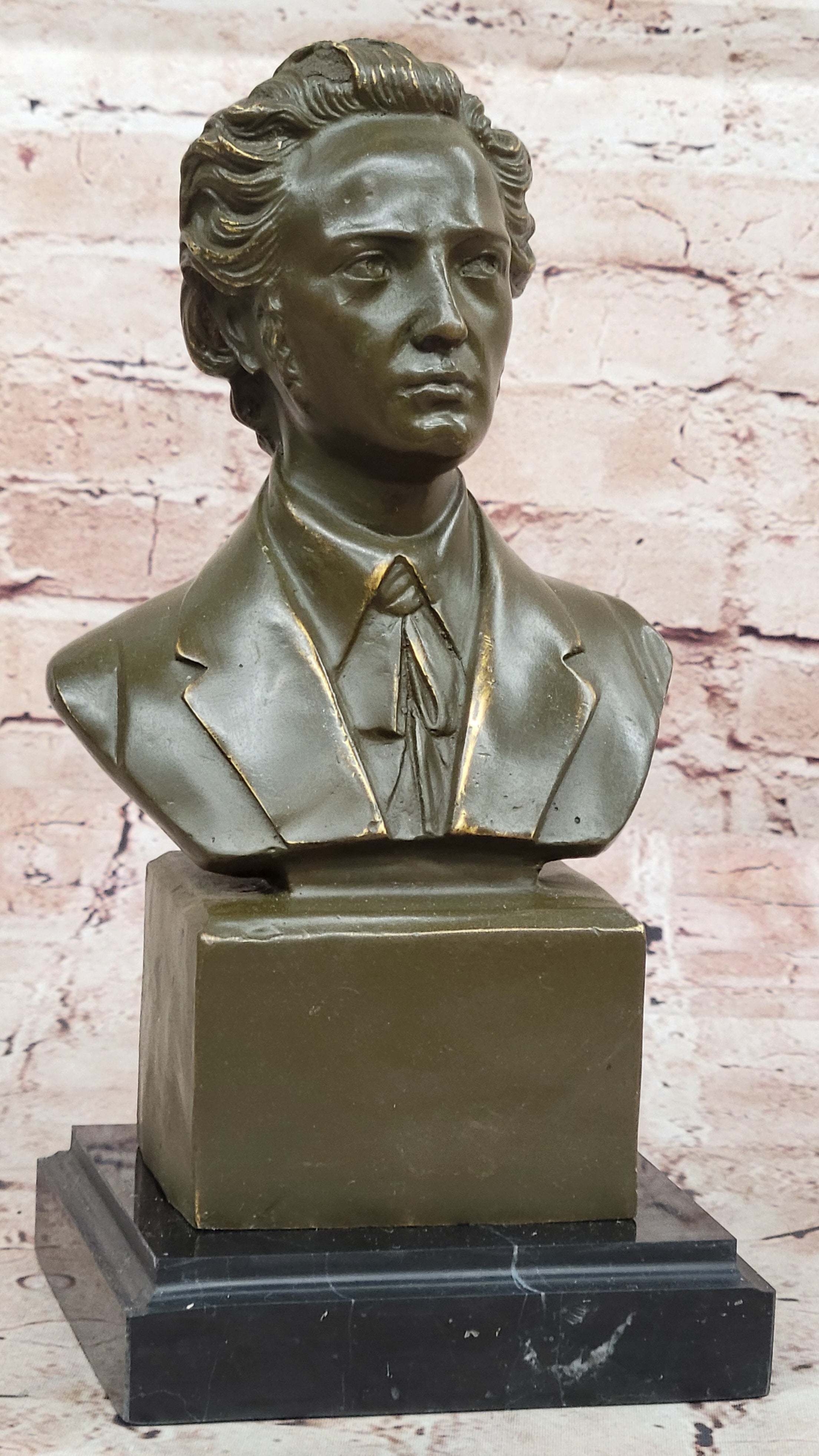 Frédéric Chopin Bronze Bust Sculpture on Marble Base