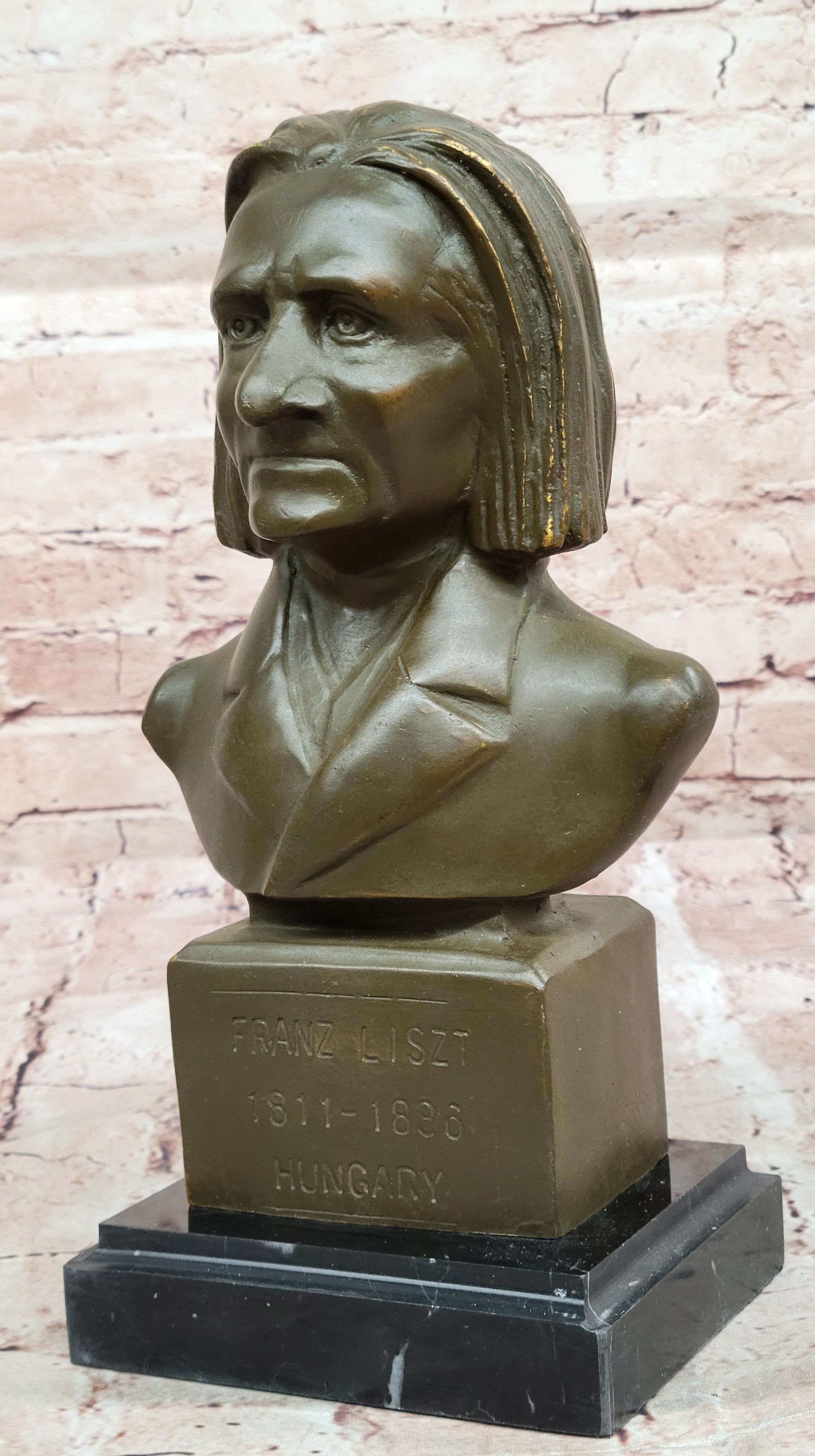 Franz Liszt Bronze Bust – Hungarian Composer on Marble Base