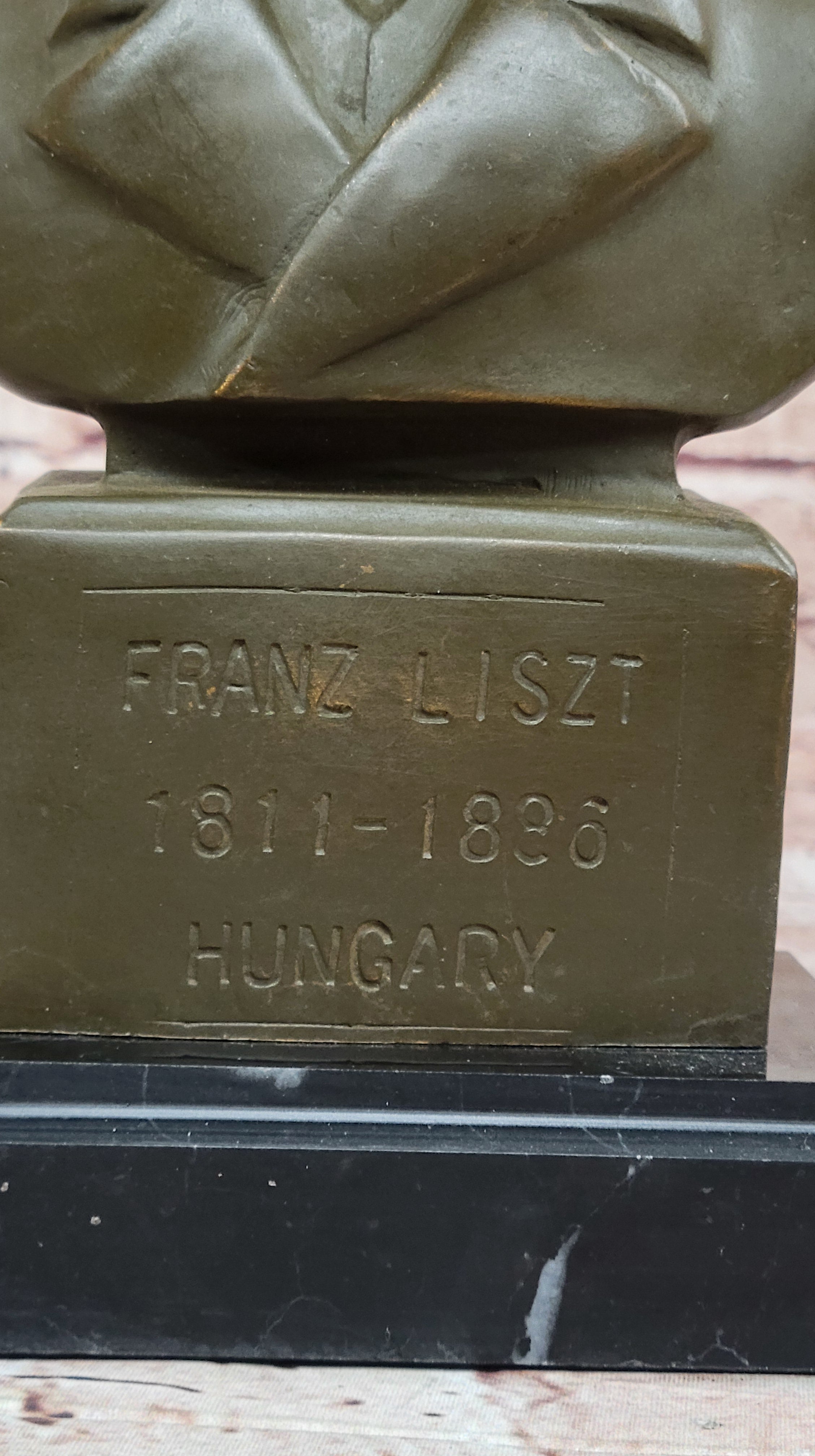 Franz Liszt Bronze Bust – Hungarian Composer on Marble Base